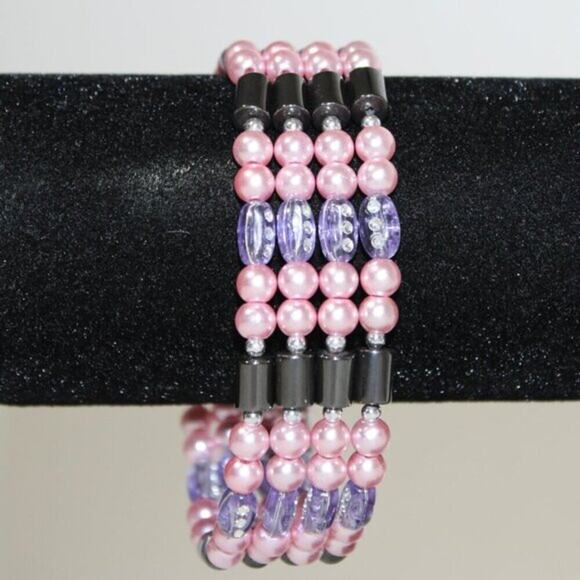 Hawaiian Volcanic Lava Magnetic Pink Purple Necklace / Bracelet - Picture 4 of 12